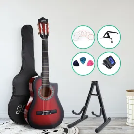34-Inch Red Classical Guitar Nylon String Set w/ Stand - Alpha