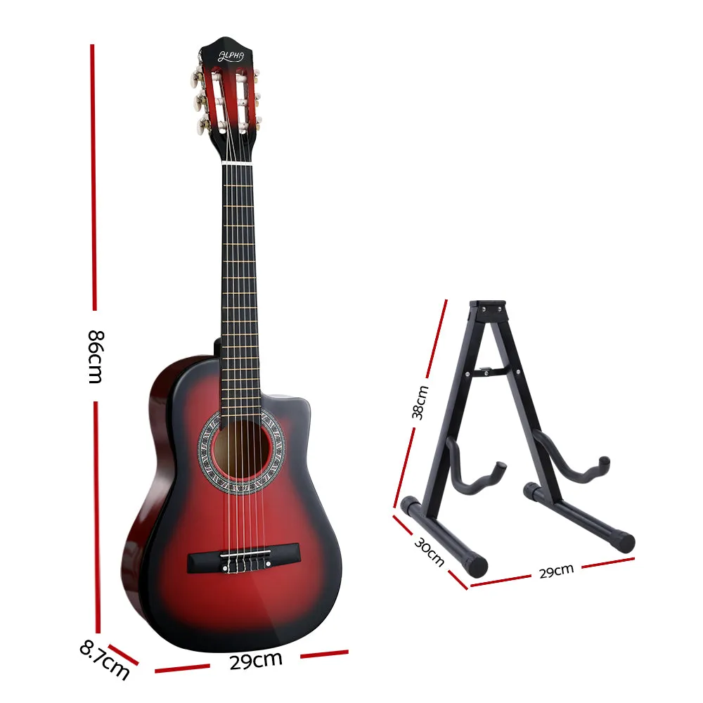 34-Inch Red Classical Guitar Nylon String Set w/ Stand - Alpha
