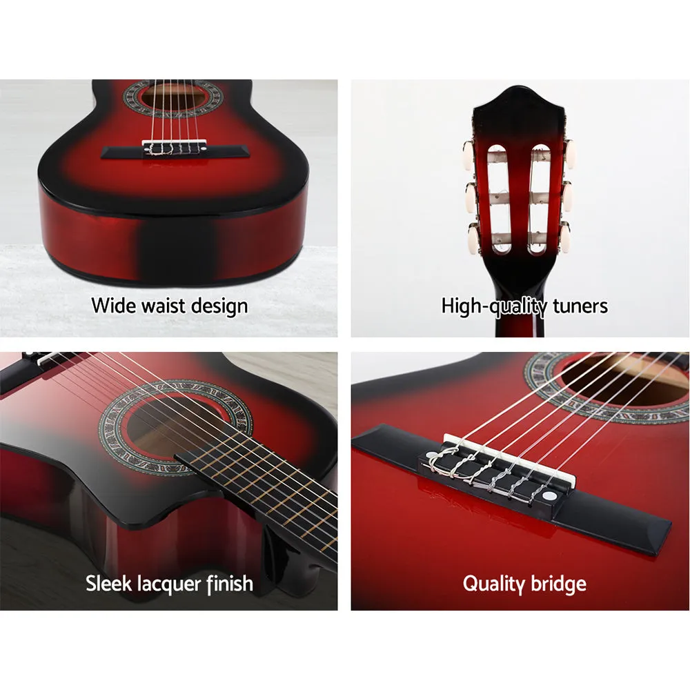 34-Inch Red Classical Guitar Nylon String Set w/ Stand - Alpha