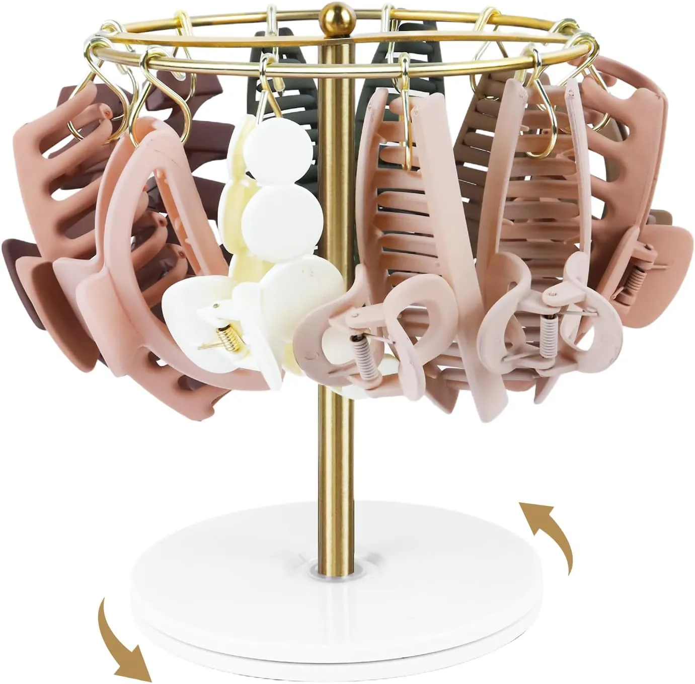 360-Degree Rotating Claw Clip Organizer Holder Stand, Metal Hair Clip Storage Display for Bedroom Bathroom College Dorm Room Decor for Women and Girls Gifts