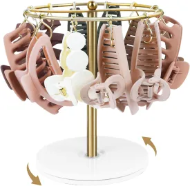 360-Degree Rotating Claw Clip Organizer Holder Stand, Metal Hair Clip Storage Display for Bedroom Bathroom College Dorm Room Decor for Women and Girls Gifts