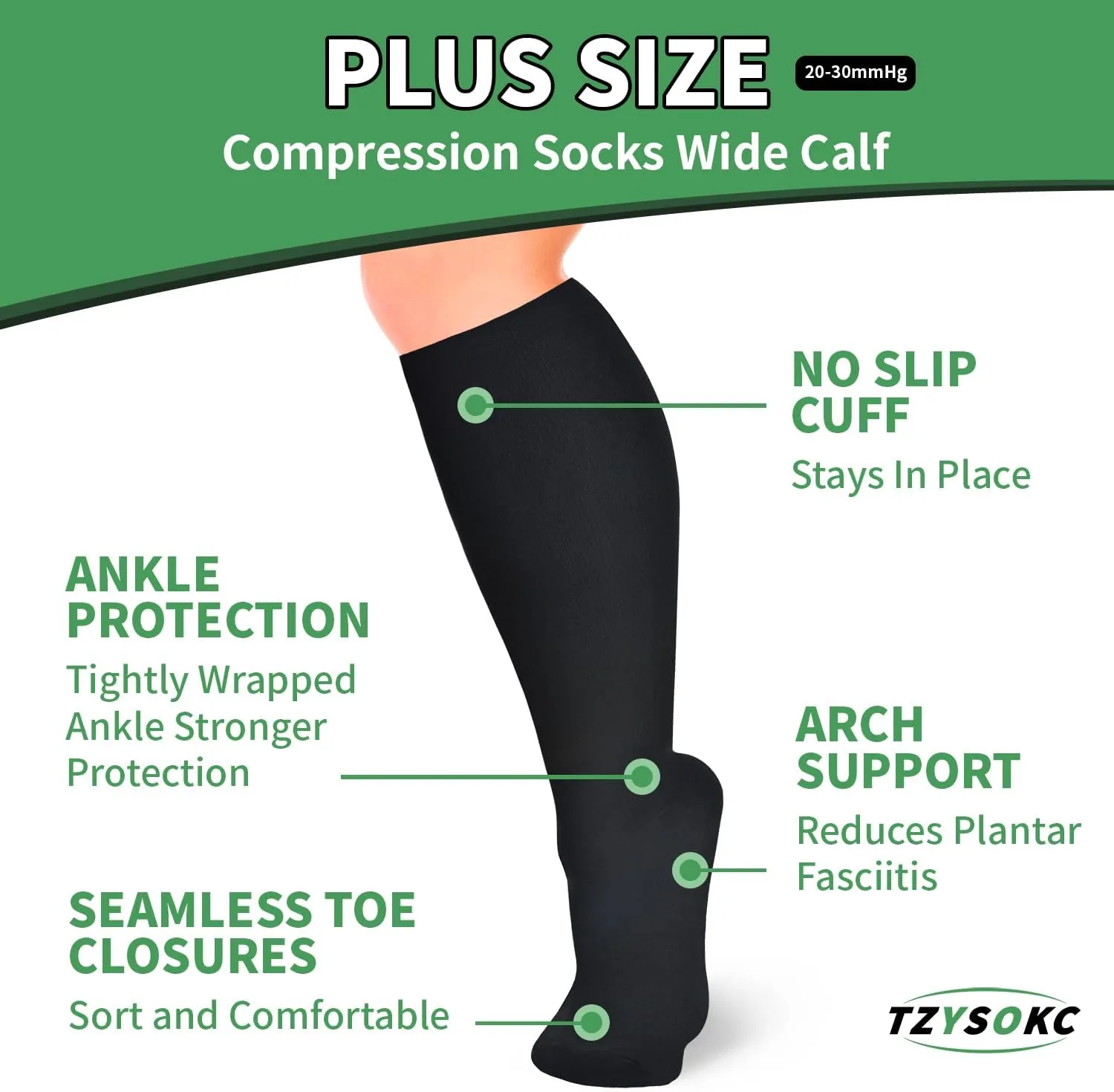 4 Pairs Plus Size Compression Socks for Women and Men 20-30 mmHg Wide Calf Extra Large for Circulation Support