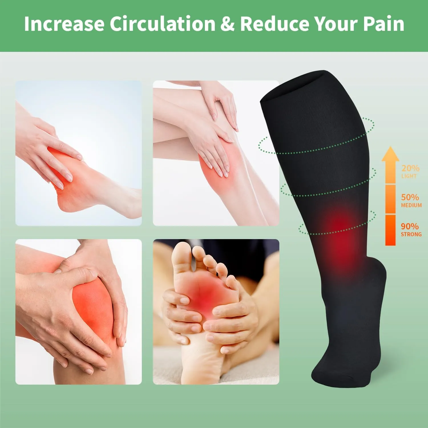 4 Pairs Plus Size Compression Socks for Women and Men 20-30 mmHg Wide Calf Extra Large for Circulation Support
