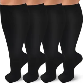 4 Pairs Plus Size Compression Socks for Women and Men 20-30 mmHg Wide Calf Extra Large for Circulation Support