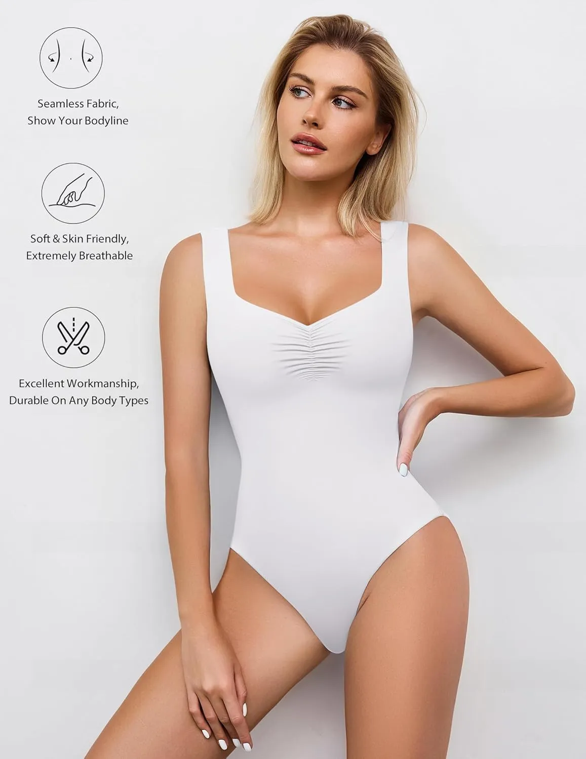 Avidlove Bodysuits for Women Sweetheart Neck Ruched Body Suit Seamless Double Lined Tank Top Slimming
