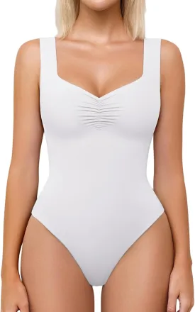 Avidlove Bodysuits for Women Sweetheart Neck Ruched Body Suit Seamless Double Lined Tank Top Slimming