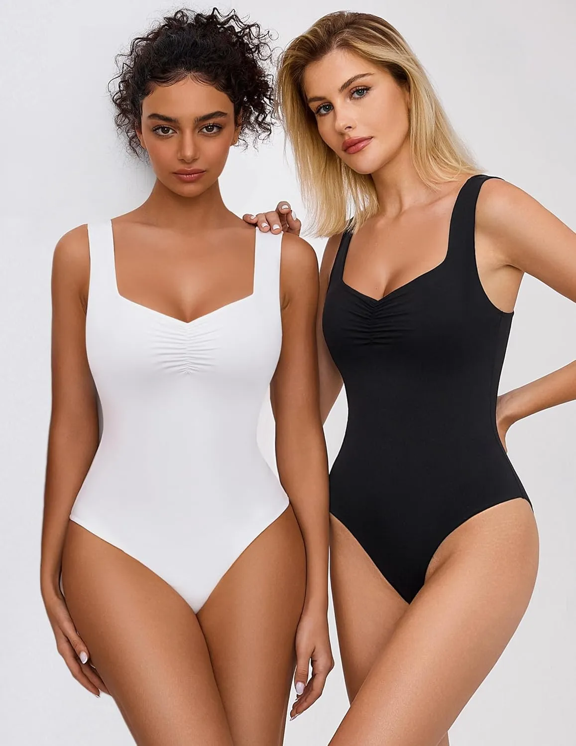 Avidlove Bodysuits for Women Sweetheart Neck Ruched Body Suit Seamless Double Lined Tank Top Slimming