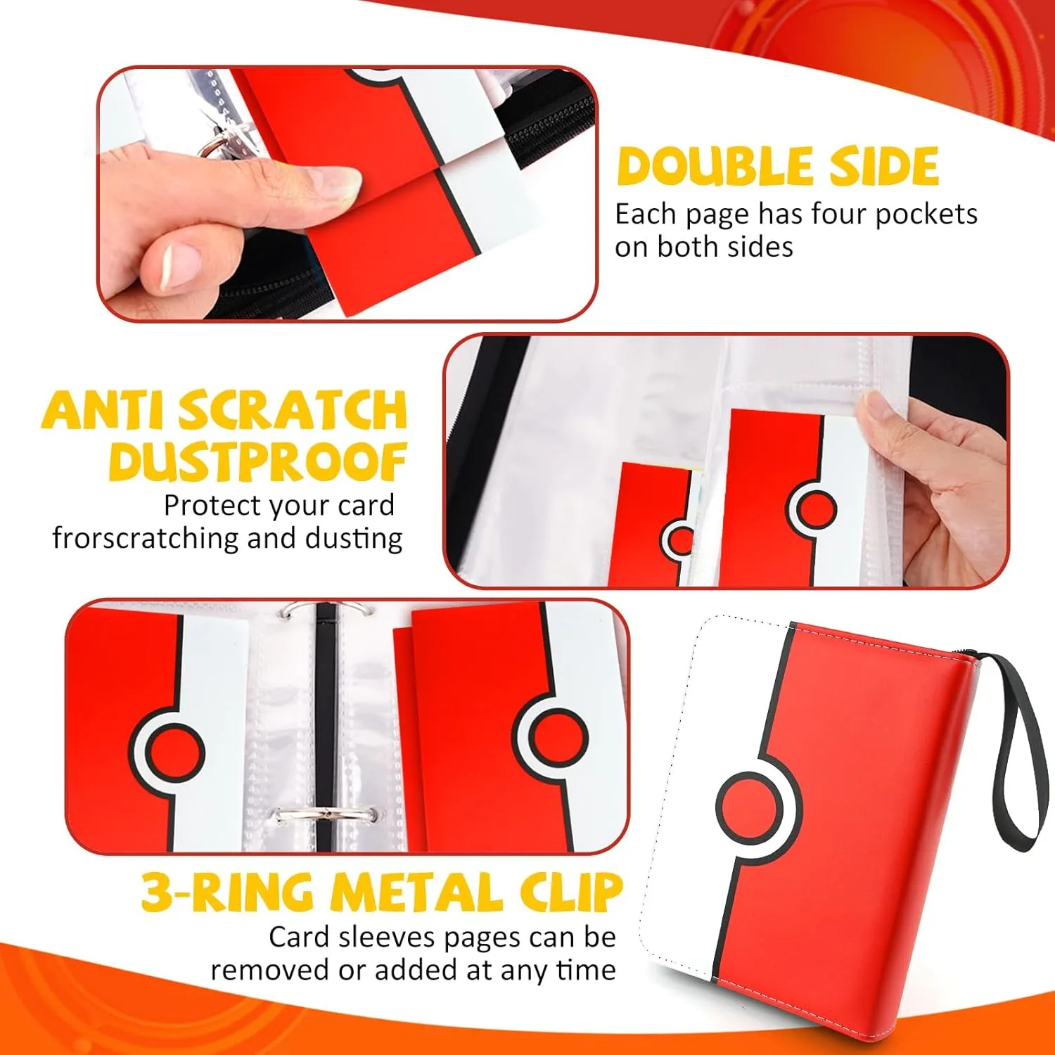 Collectible Trading Card Binder, 400 Pockets Card Holder with 50 Removable Sleeves, Portable Collection Binder Album Book Case Storage, Zipper Card Protective Sleeves for TCG, Sports Card