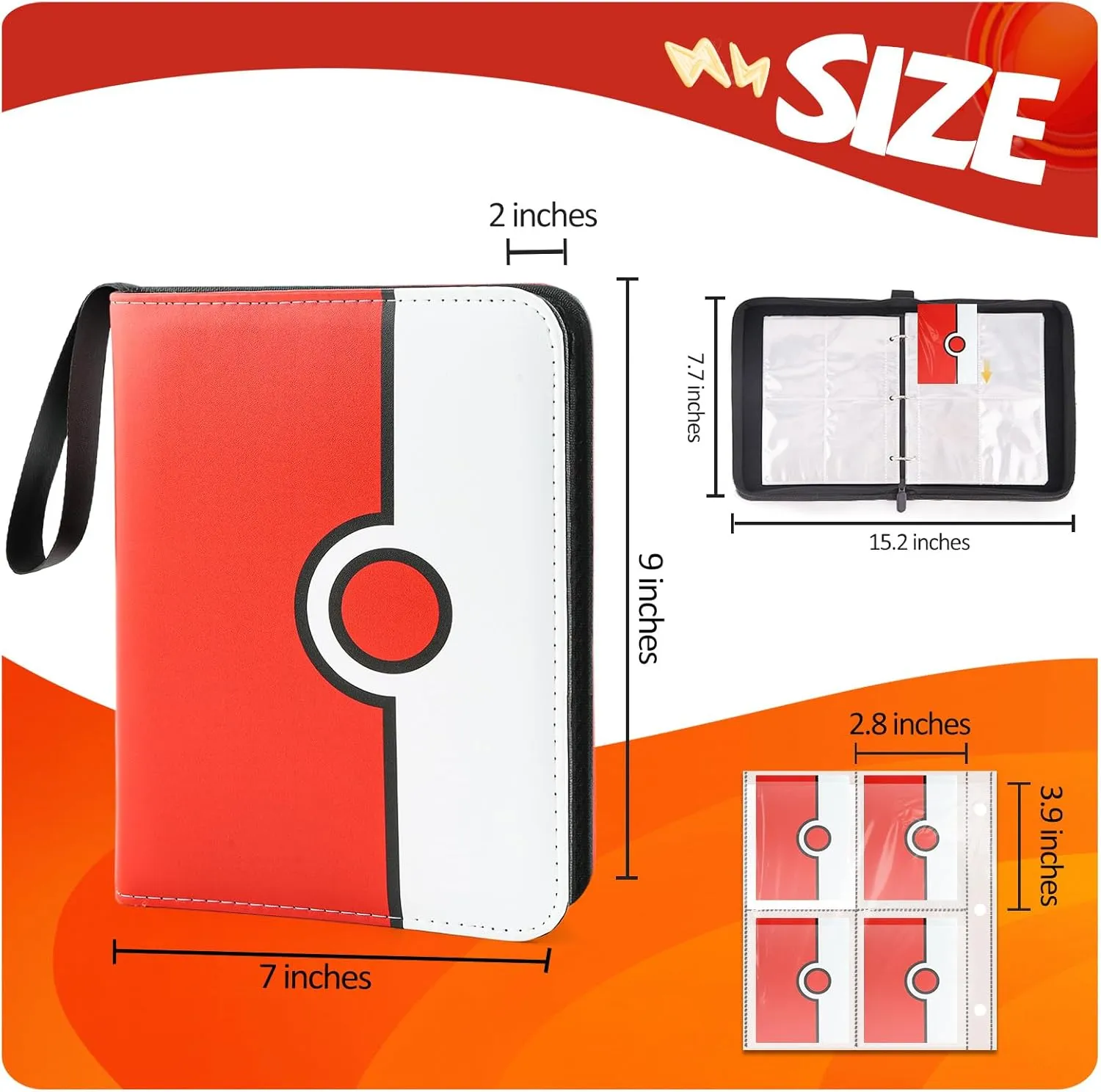 Collectible Trading Card Binder, 400 Pockets Card Holder with 50 Removable Sleeves, Portable Collection Binder Album Book Case Storage, Zipper Card Protective Sleeves for TCG, Sports Card