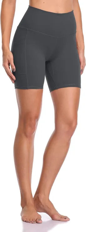 Colorfulkoala Women's High Waisted Biker Shorts with Pockets 6" Inseam Yoga Tummy Control Short