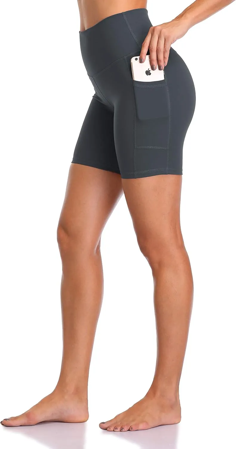 Colorfulkoala Women's High Waisted Biker Shorts with Pockets 6" Inseam Yoga Tummy Control Short