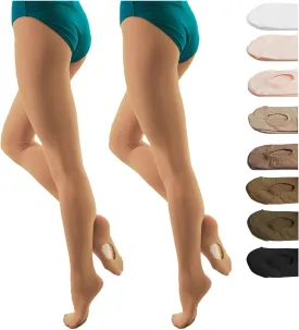 DANCEYOU Dance Tights for Women 2 Pairs Convertible Girls' Ballet Tights Opaque Leggings for Toddler, Kids and Adults