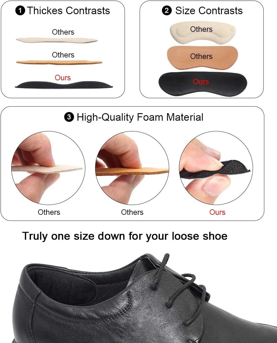 Dr. Foot's Heel Grips Liner Insert for Shoes Too Big, Shoe Inserts Liners for Loose Shoes, Preventing Heel Slipping, Rubbing, Non-Slip (Black)