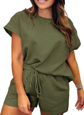 Eytino Women Plus Size 2 Piece Outfits Sweatsuit Short Sleeve Pullover Tops and Drawstring Shorts Pants(1X-5X)
