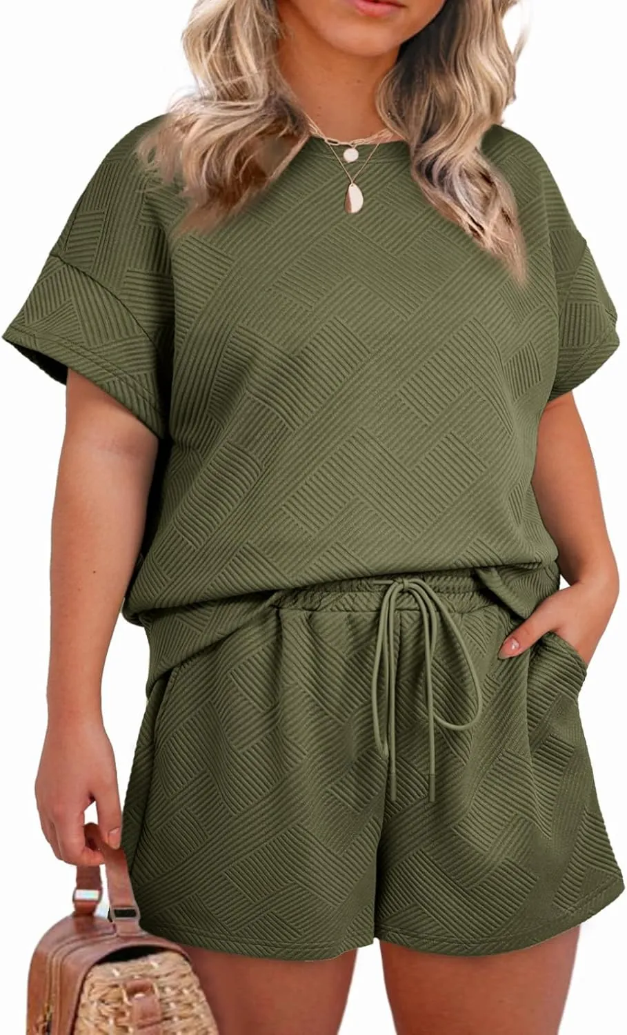 Eytino Women Plus Size 2 Piece Outfits Sweatsuit Short Sleeve Pullover Tops and Drawstring Shorts Pants(1X-5X)