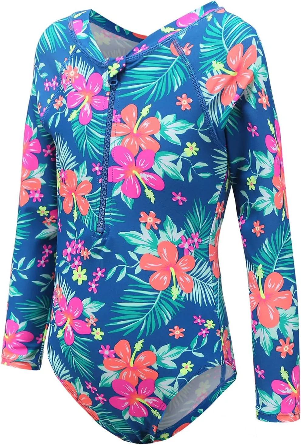 Girls Long Sleeve Rash Guard One Piece Swimsuit Kids UPF 50  Sun Protection Swimwear Rainbow Striped Bathing Suit 3-14 Years