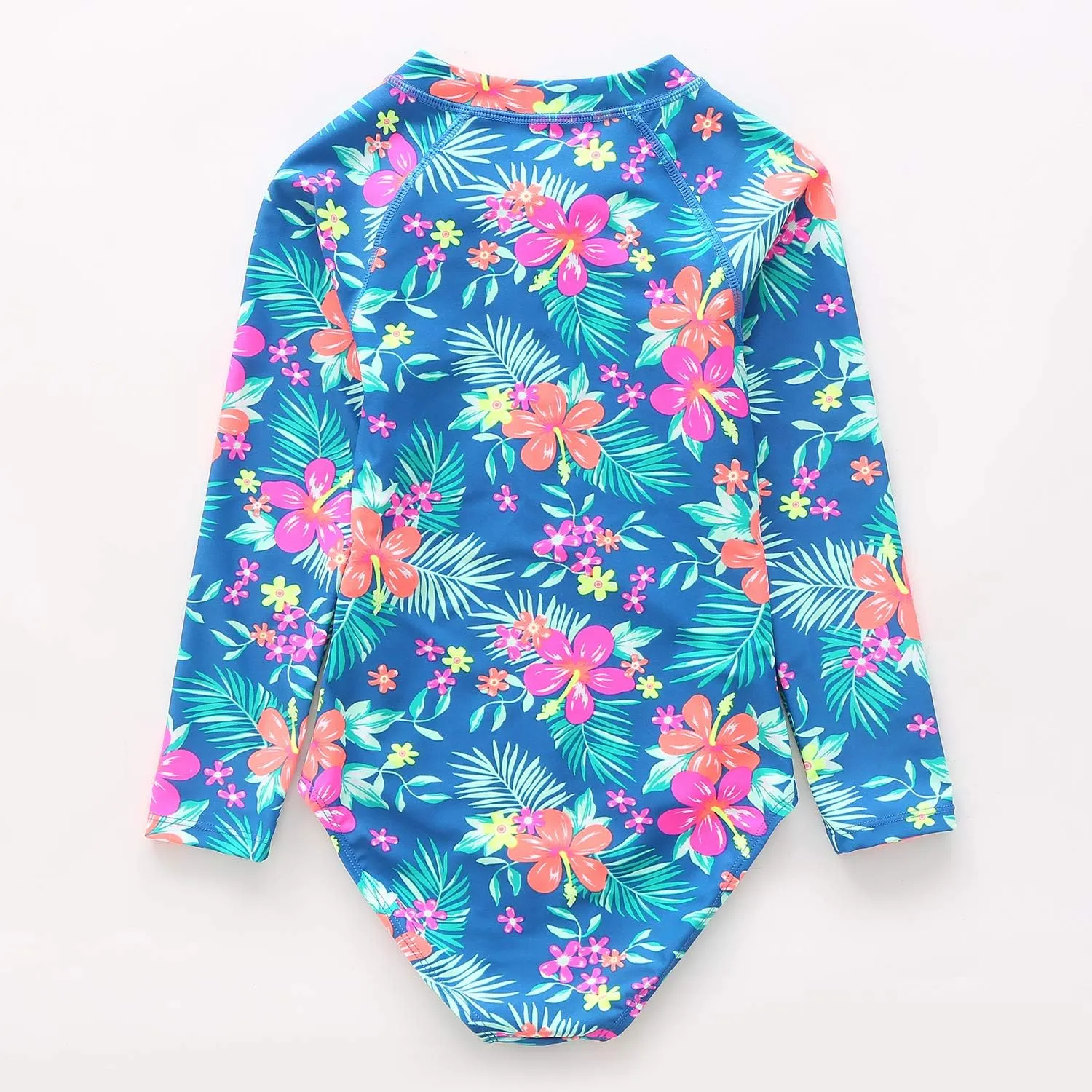 Girls Long Sleeve Rash Guard One Piece Swimsuit Kids UPF 50  Sun Protection Swimwear Rainbow Striped Bathing Suit 3-14 Years