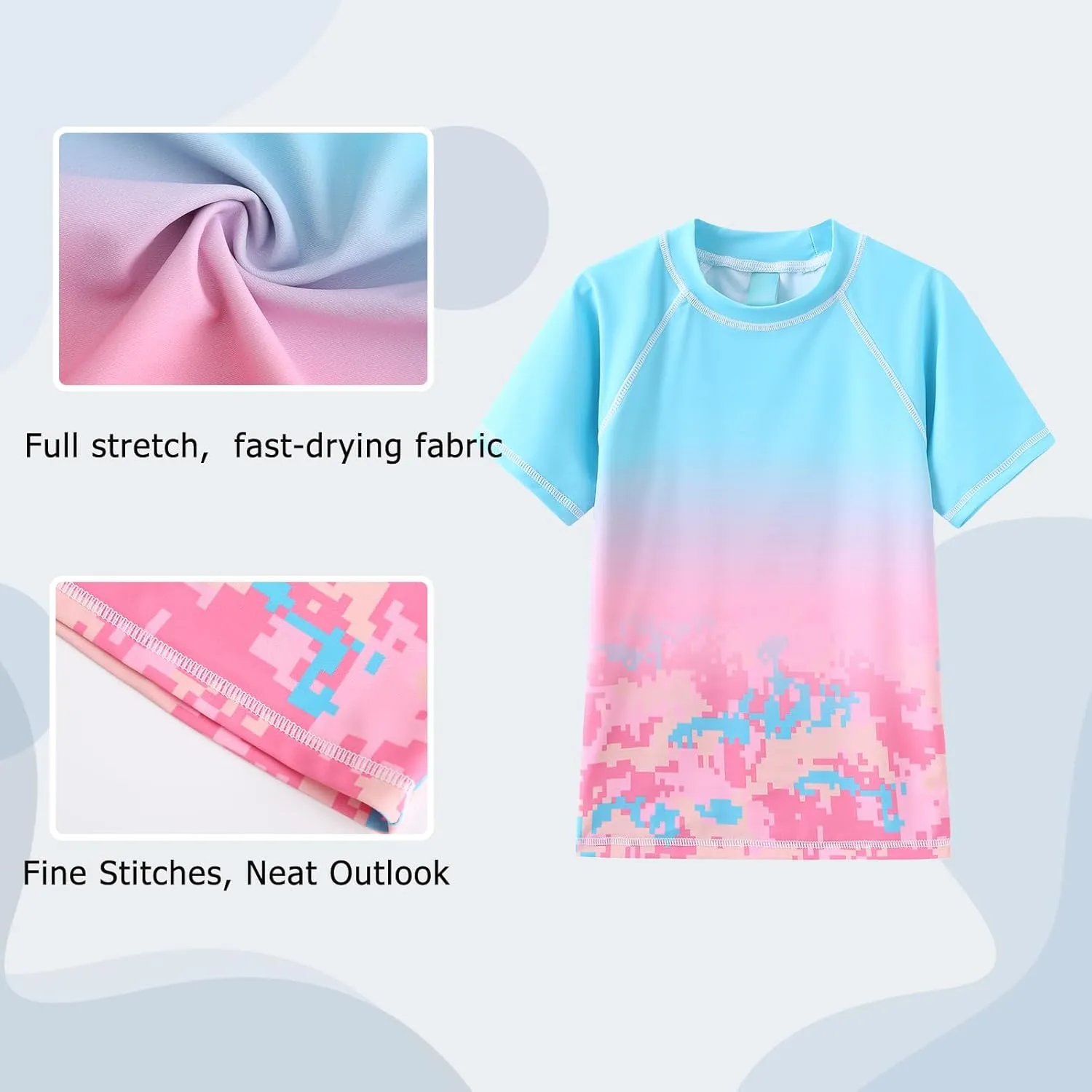 Girls Short Sleeve Rash Guard Swim Shirt Girls Sun Protection Swimsuits Quick Dry Surf Tops Bathing Suits for Girls
