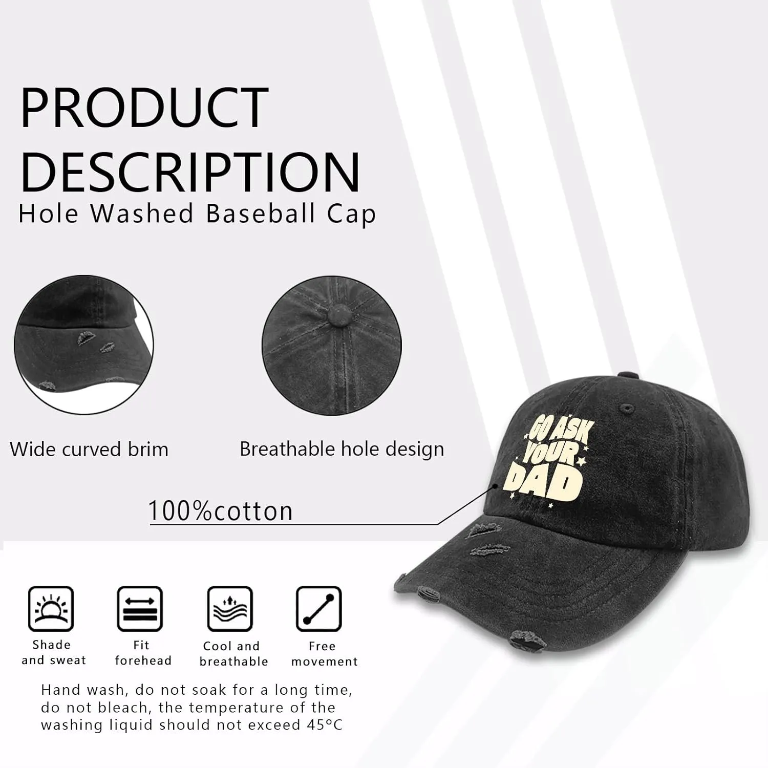 Go Ask Your Dad Hats for Men Washed Distressed Baseball Caps Vintage Washed Ball Cap Light Weight