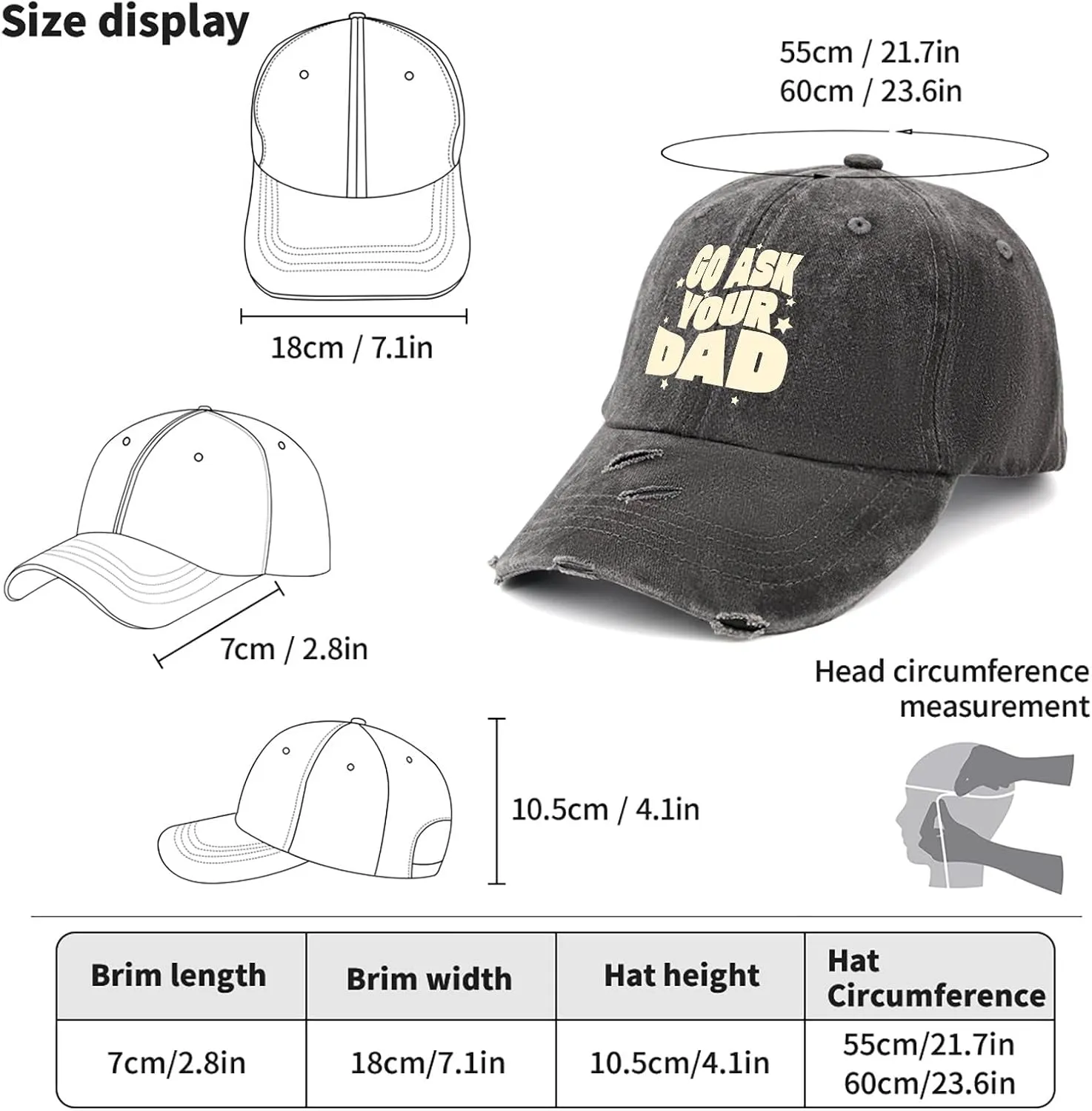 Go Ask Your Dad Hats for Men Washed Distressed Baseball Caps Vintage Washed Ball Cap Light Weight