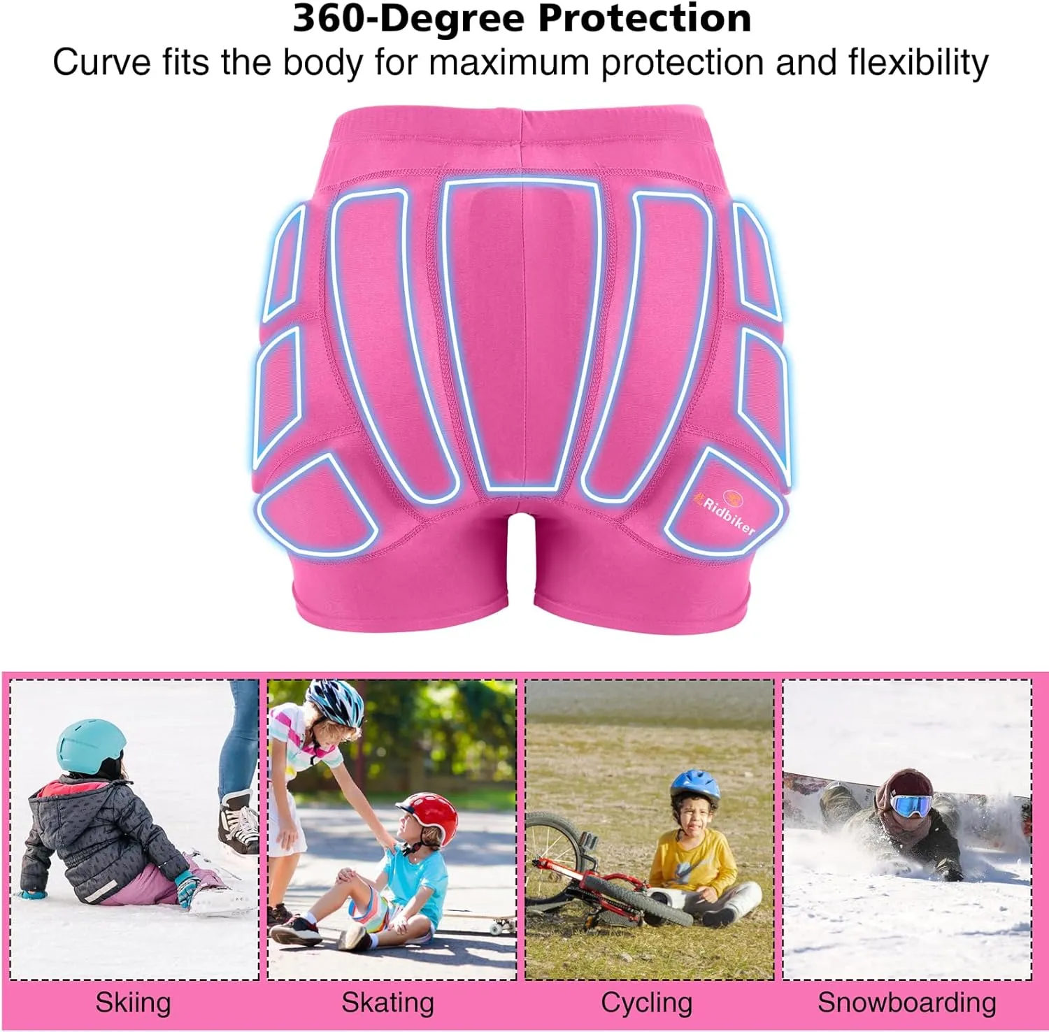 Kids Butt Pad Shorts, Child Hip Protection Pads,Tailbone Protective Padded Short Pants for Snowboarding Hockey Roller Skating