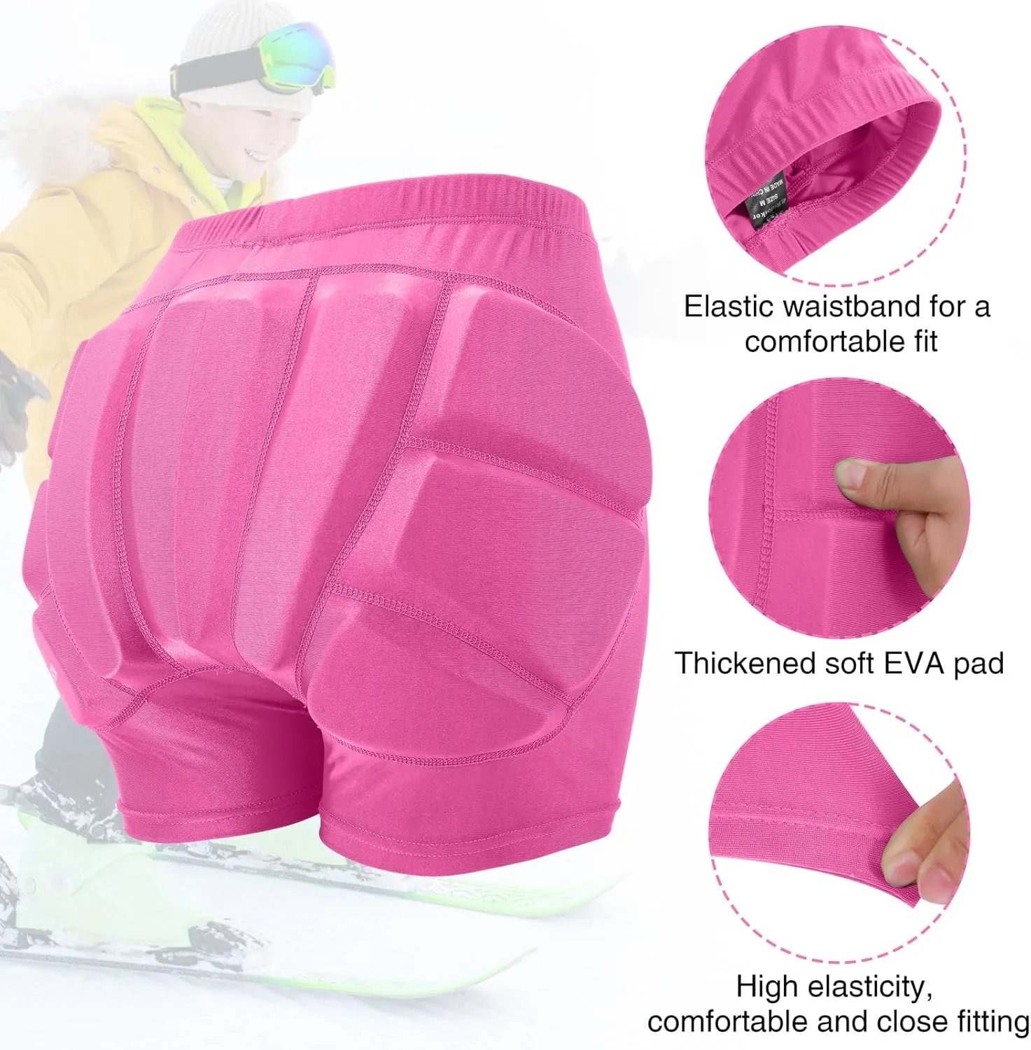 Kids Butt Pad Shorts, Child Hip Protection Pads,Tailbone Protective Padded Short Pants for Snowboarding Hockey Roller Skating
