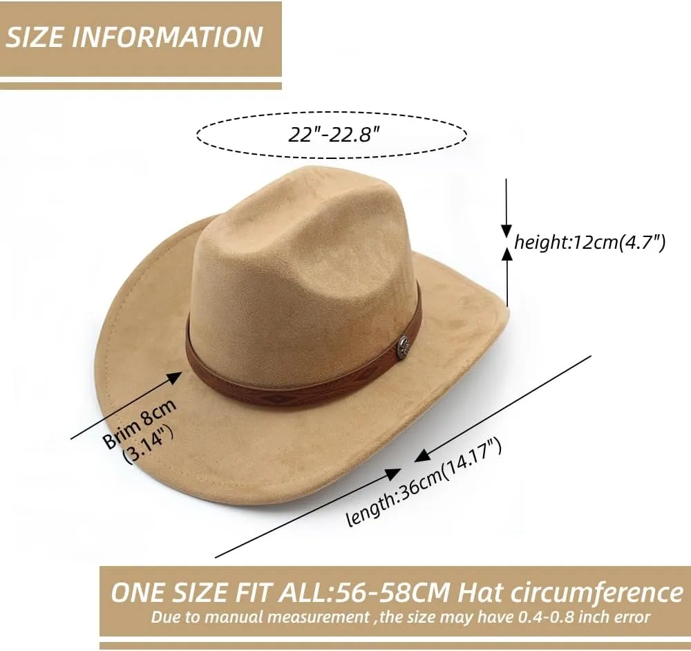 LIDHAY Cowboy Hat for Women Men Wide Brim Cowboy Cowgirl Hats Western Suede Cattleman Cowboy Hats