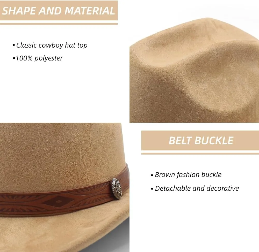 LIDHAY Cowboy Hat for Women Men Wide Brim Cowboy Cowgirl Hats Western Suede Cattleman Cowboy Hats