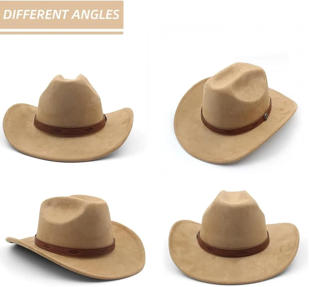 LIDHAY Cowboy Hat for Women Men Wide Brim Cowboy Cowgirl Hats Western Suede Cattleman Cowboy Hats
