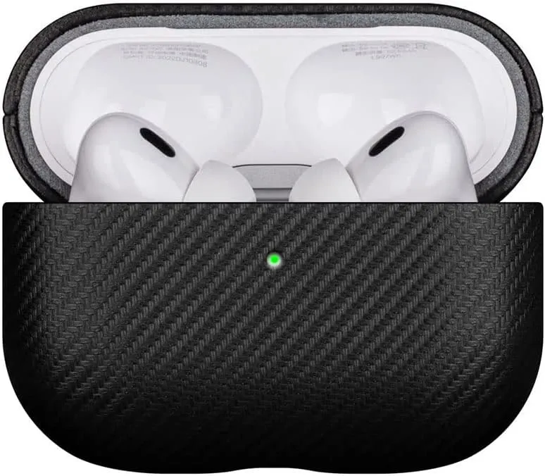 LOPIE Handmade AirPods Pro 2nd Generation Case (Not for 1st Gen) - Carbon Fiber Style Vegan Leather Protective Cover for Men/Women - Black
