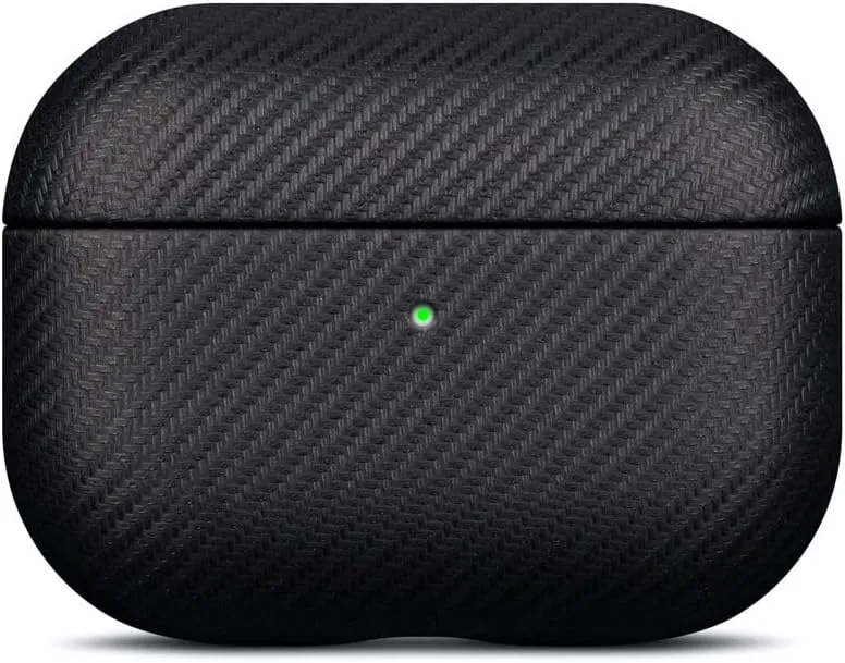 LOPIE Handmade AirPods Pro 2nd Generation Case (Not for 1st Gen) - Carbon Fiber Style Vegan Leather Protective Cover for Men/Women - Black