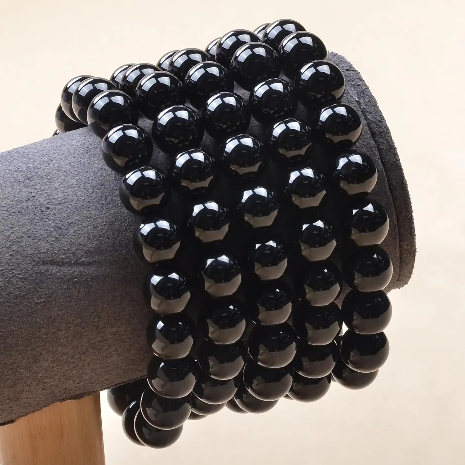 Massive Beads Black Onyx - Stone of Positive Energy - Handmade Yoga Stretch Elastic Bracelet Natural Stone Crystal Healing Power Energy Gifts for Unisex Adult 10mm