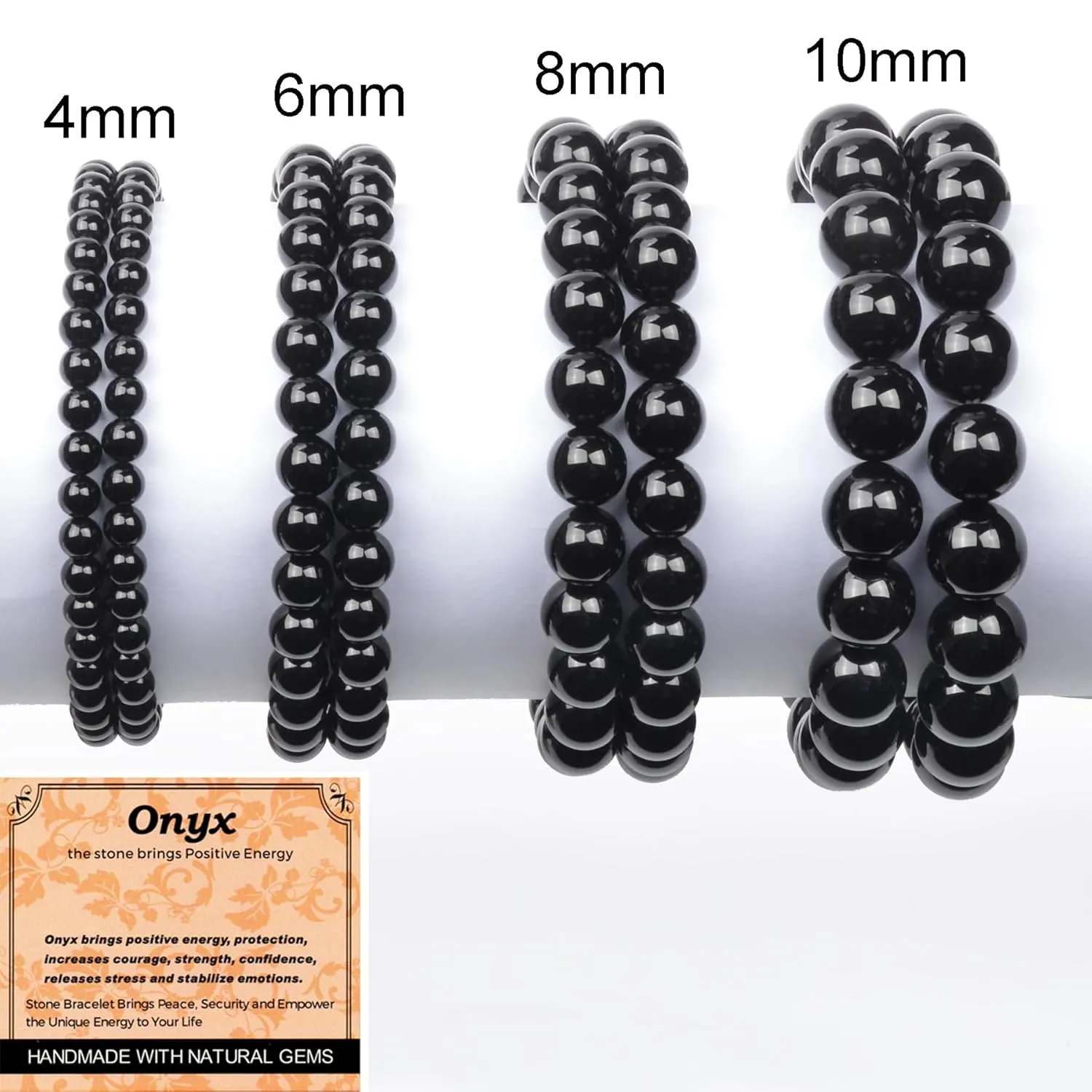 Massive Beads Black Onyx - Stone of Positive Energy - Handmade Yoga Stretch Elastic Bracelet Natural Stone Crystal Healing Power Energy Gifts for Unisex Adult 10mm
