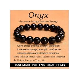 Massive Beads Black Onyx - Stone of Positive Energy - Handmade Yoga Stretch Elastic Bracelet Natural Stone Crystal Healing Power Energy Gifts for Unisex Adult 10mm