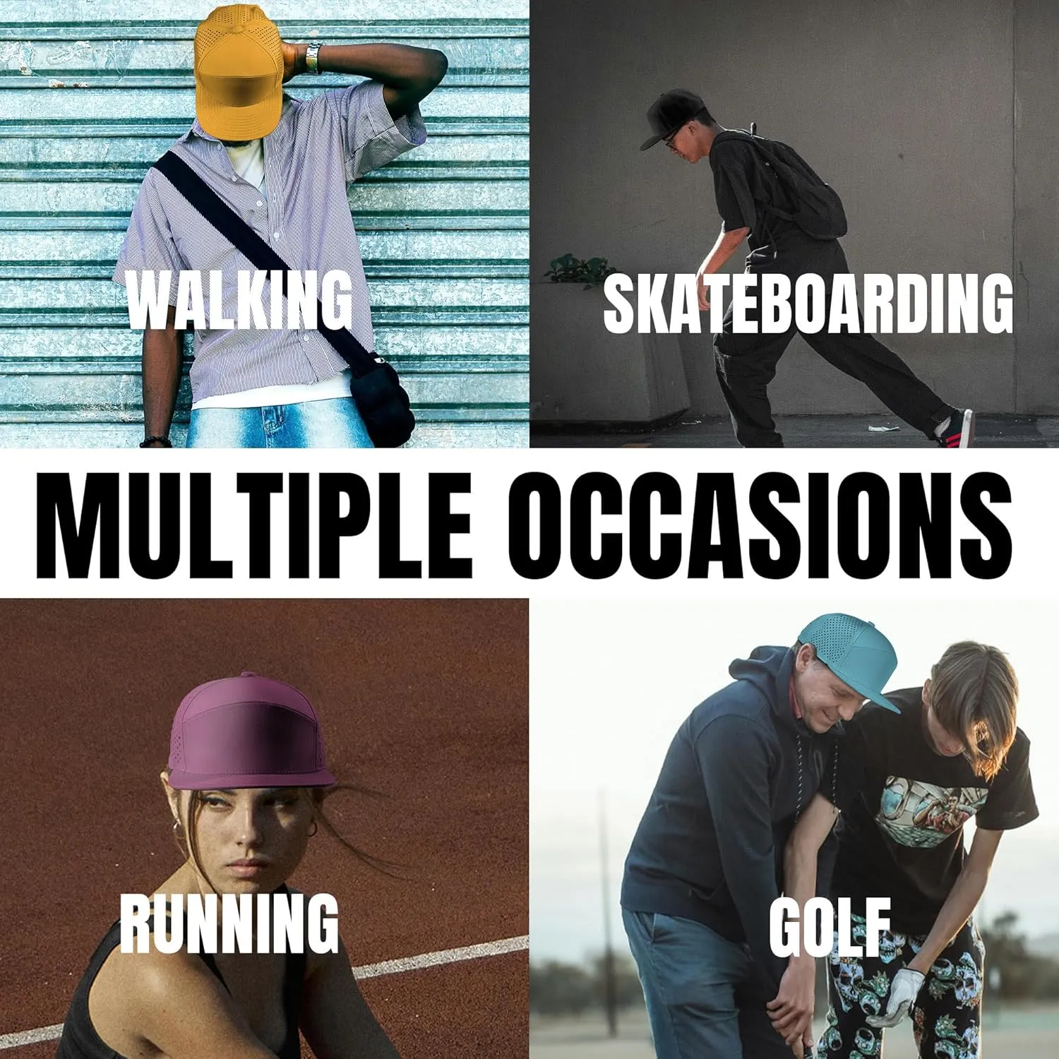 Performance Snapback Hats for Men Women,Flat Bill Cap,Golf,Running,Workout