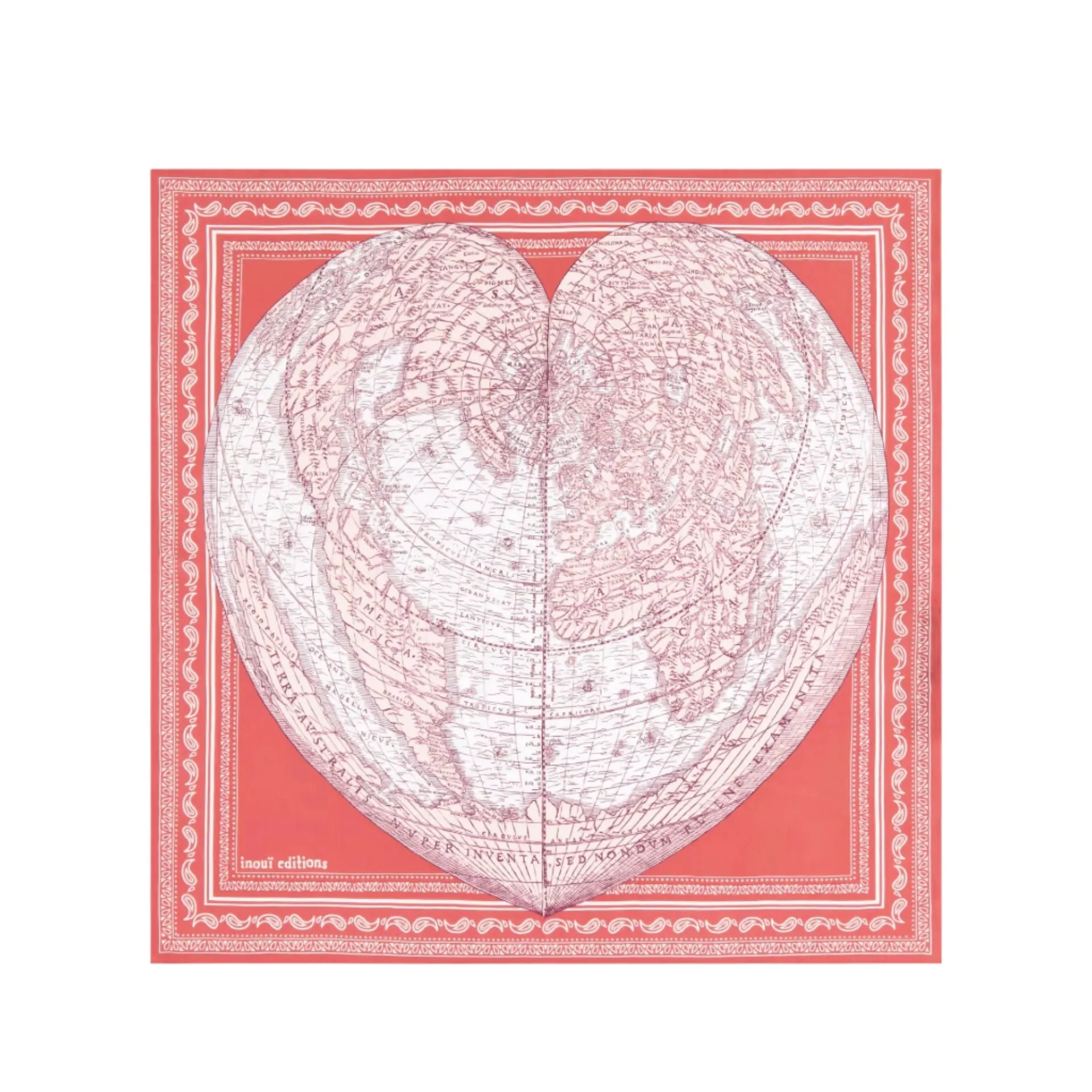 Red Mappemonde Heart Square Scarf