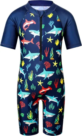 TFJH E One-Piece Boys Short Sleeve Swimsuits Rash Guard Suits Swimwear 50  UV Sun Protective Zip