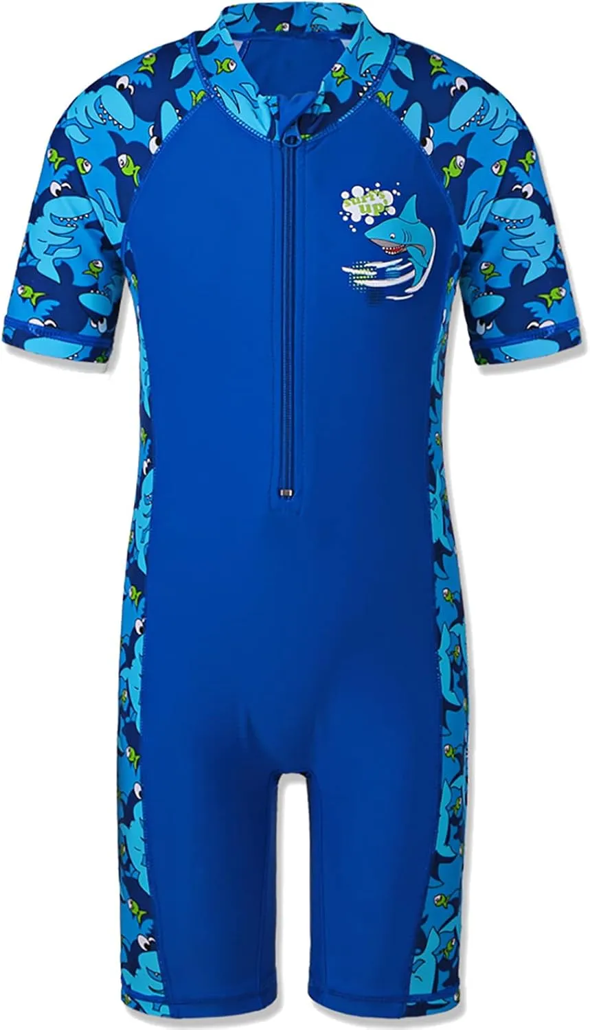 TFJH E One-Piece Boys Short Sleeve Swimsuits Rash Guard Suits Swimwear 50  UV Sun Protective Zip