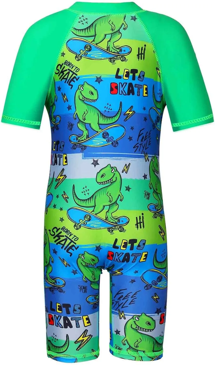 TFJH E One-Piece Boys Short Sleeve Swimsuits Rash Guard Suits Swimwear 50  UV Sun Protective Zip