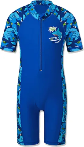 TFJH E One-Piece Boys Short Sleeve Swimsuits Rash Guard Suits Swimwear 50  UV Sun Protective Zip