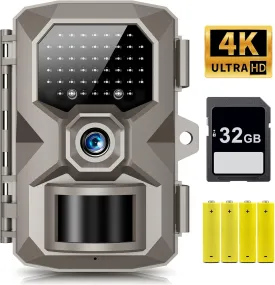 Trail Camera, 4K 48MP Trail Game Camera with Night Vision 0.1s Trigger Motion Activated, IP66 Waterproof Deer Cam 130Wide Angle with 48pcs No Glow LEDs for Outdoor Wildlife Monitoring