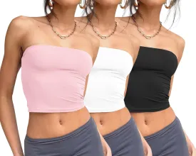 Trendy Queen Womens 3 Pack Tube Tops Crop Going Out Strapless Basic Backless Bandeau Bra Summer Outfits 2025