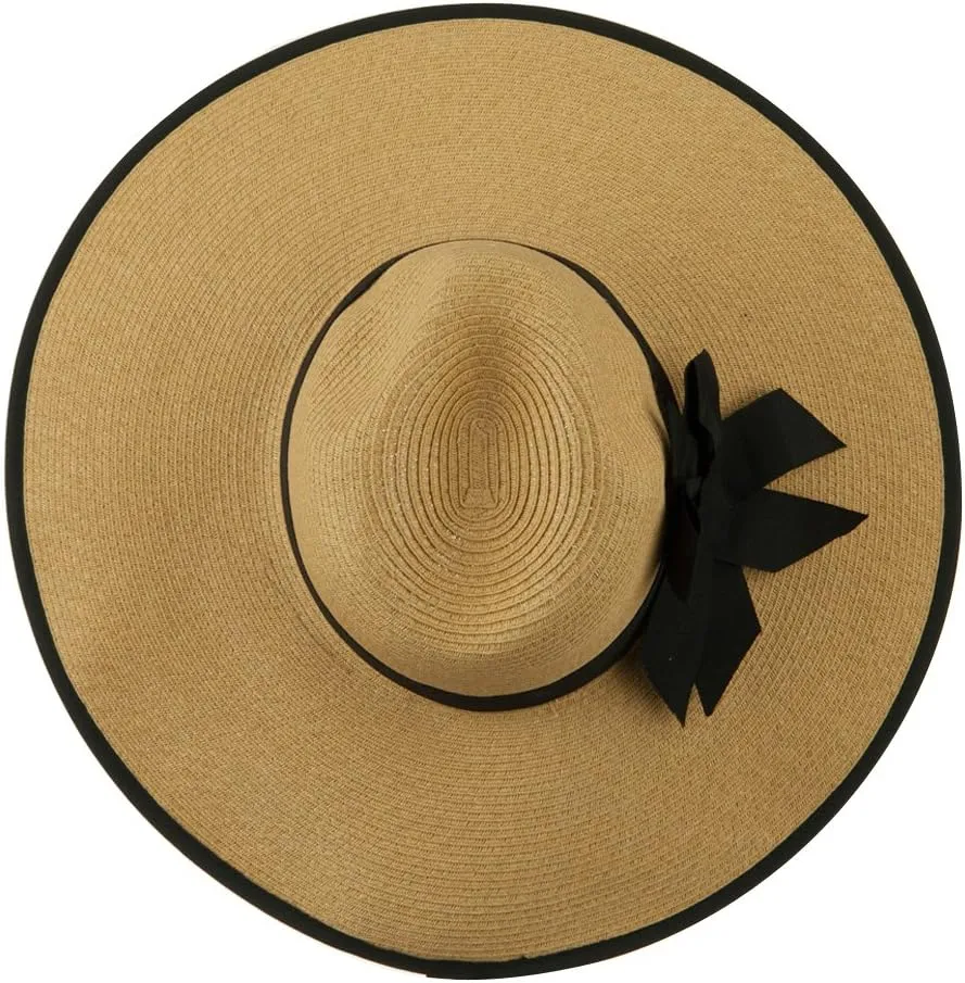 UPF 50  Fedora Crown Paper Braid Hat - Tan Black