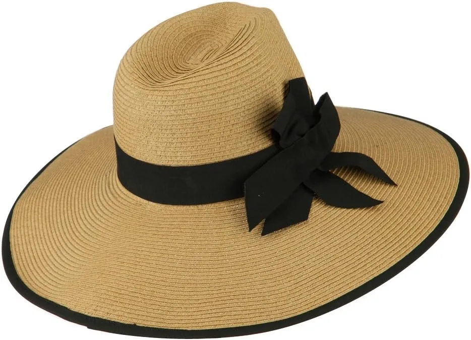 UPF 50  Fedora Crown Paper Braid Hat - Tan Black
