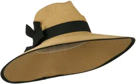 UPF 50  Fedora Crown Paper Braid Hat - Tan Black