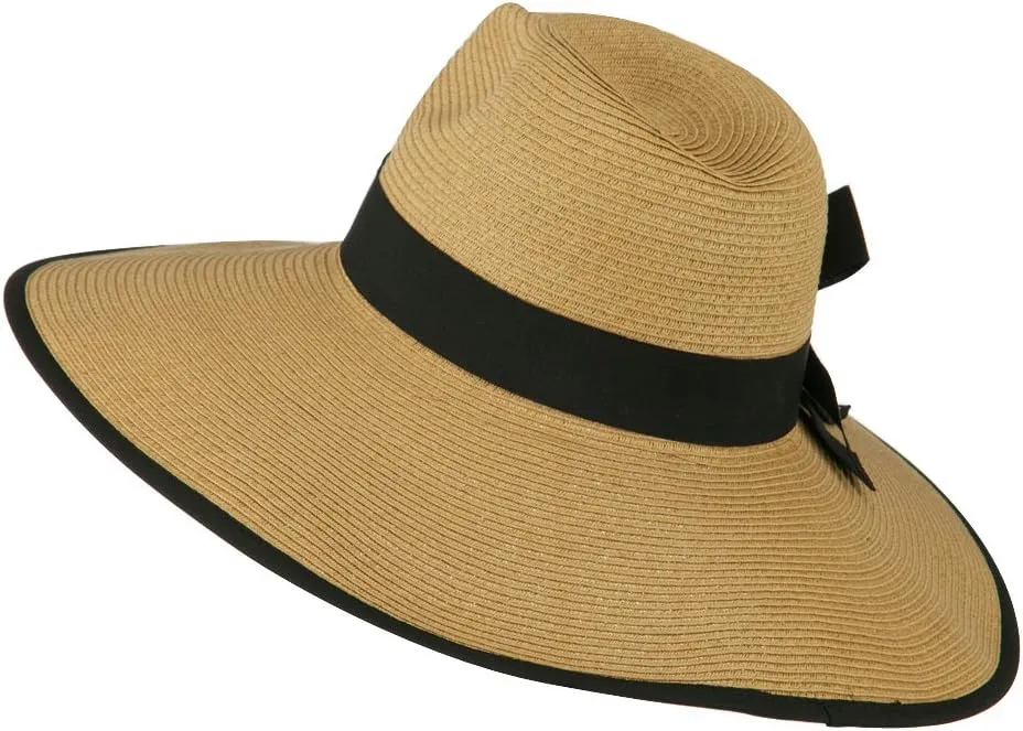 UPF 50  Fedora Crown Paper Braid Hat - Tan Black