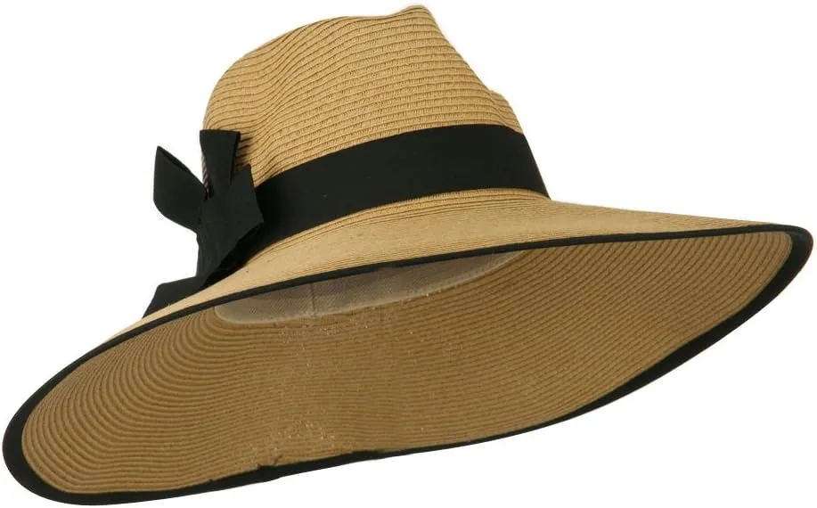 UPF 50  Fedora Crown Paper Braid Hat - Tan Black