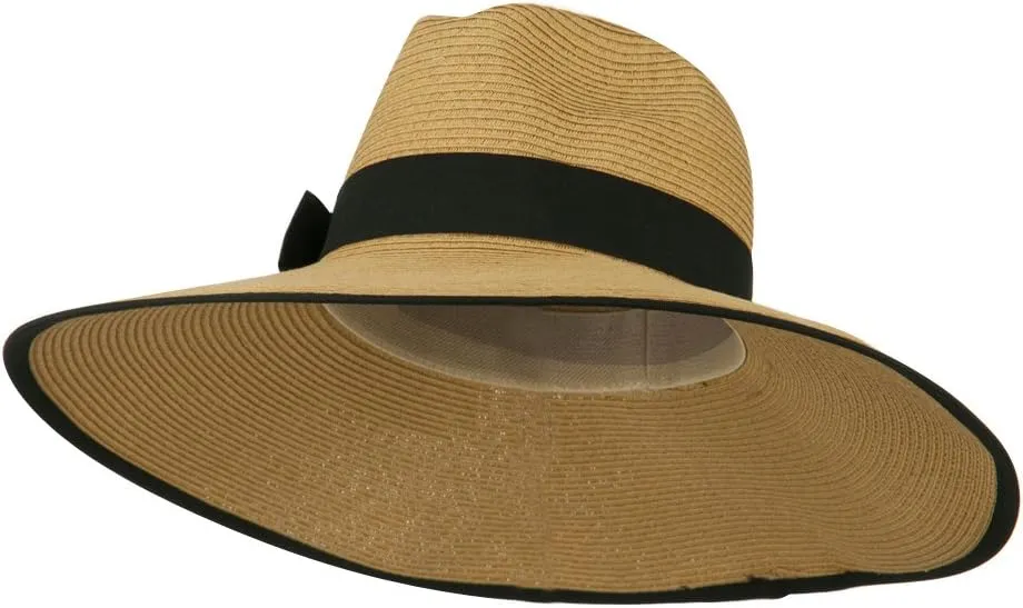 UPF 50  Fedora Crown Paper Braid Hat - Tan Black