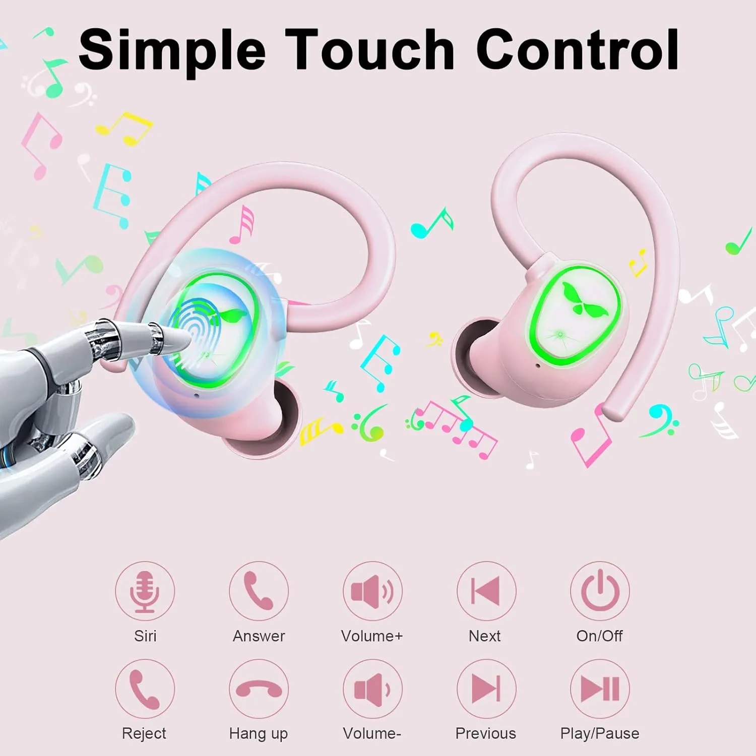 Wireless Earbuds Bluetooth 5.3 Headphones Sport, 2025 Bluetooth Earbuds with Earhooks, 48H Stereo Over Ear Buds, Earphone with 4 ENC Noise Canceling Mic, IP7 Waterproof Headset for Running/Gym/Workout