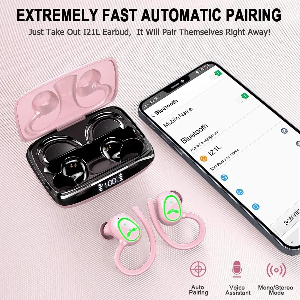 Wireless Earbuds Bluetooth 5.3 Headphones Sport, 2025 Bluetooth Earbuds with Earhooks, 48H Stereo Over Ear Buds, Earphone with 4 ENC Noise Canceling Mic, IP7 Waterproof Headset for Running/Gym/Workout